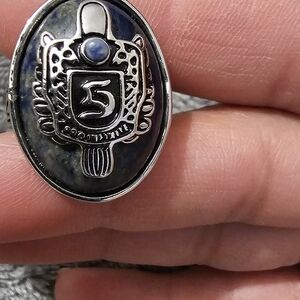 Men's Silver and Blue Ring